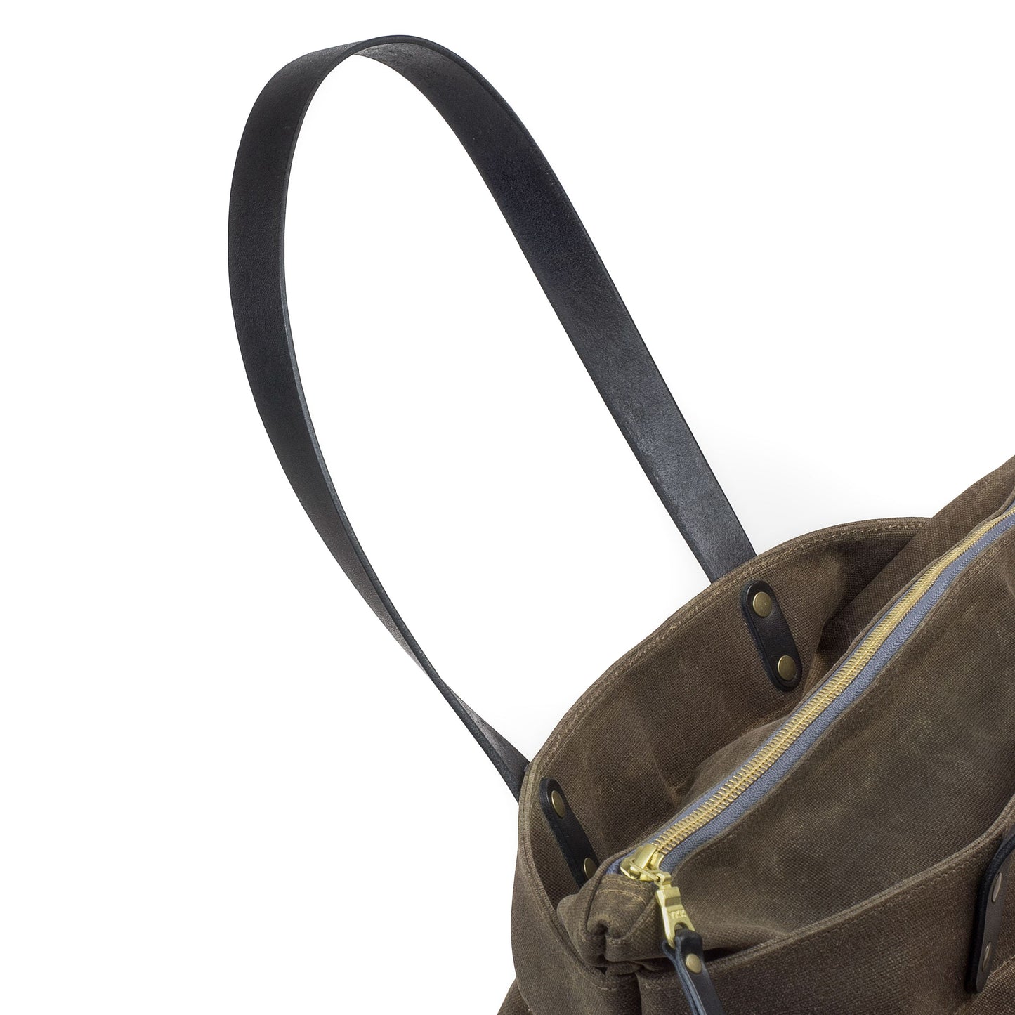 Zipper Tote Tan Waxed Canvas & Black Leather