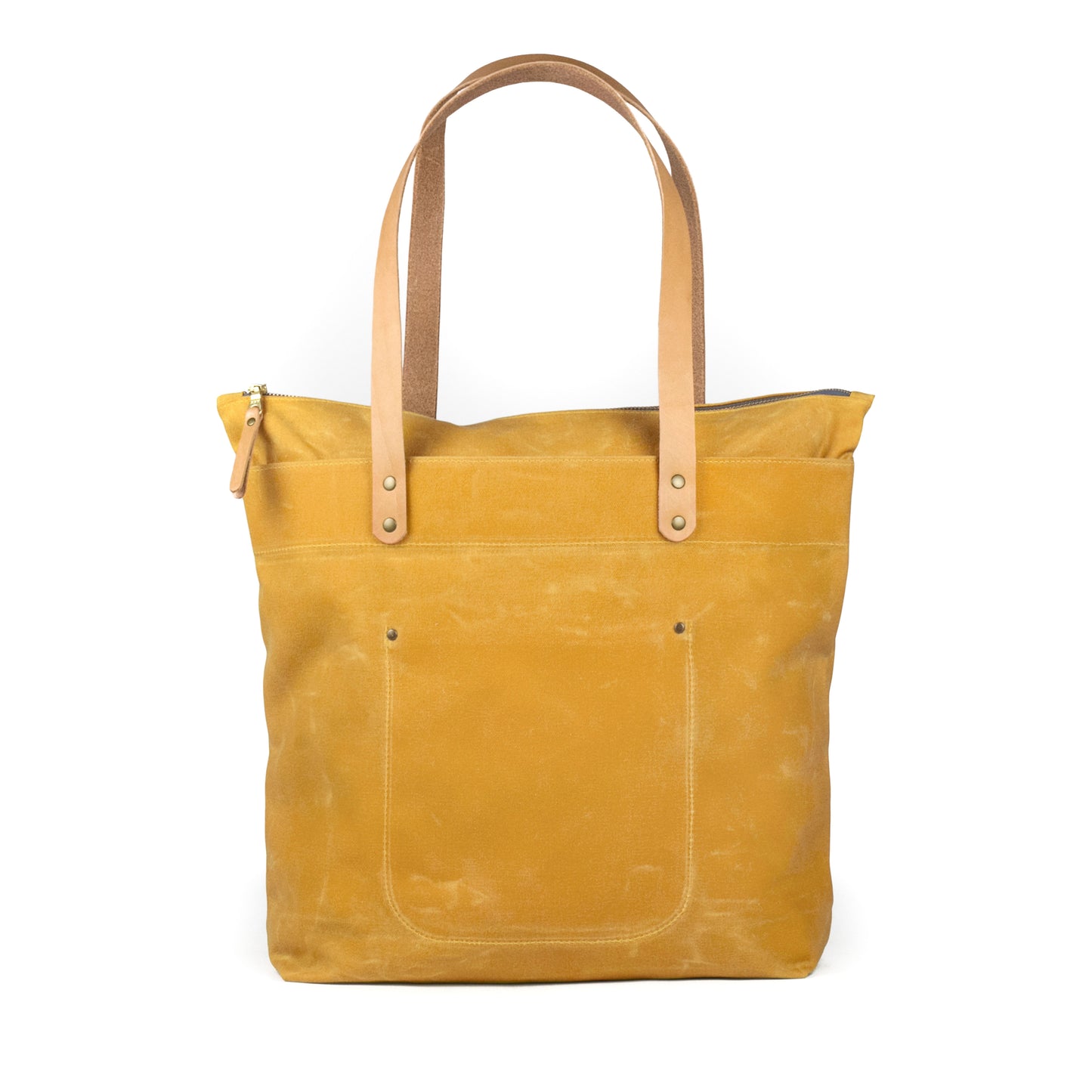Zipper Tote Yellow Waxed Canvas & Natural Leather