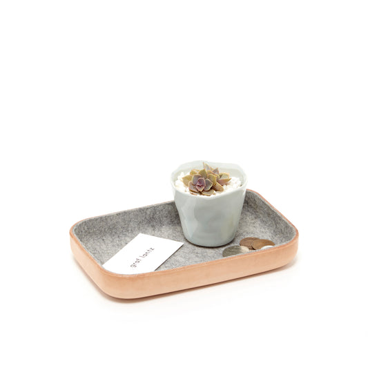 Valet Tray Small Gray Felt / Natural Leather
