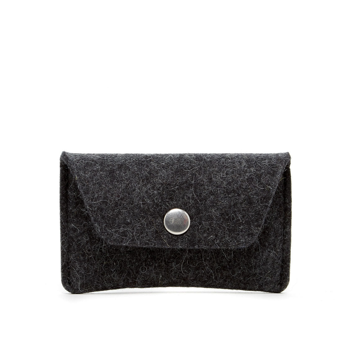 Mini Card Wallet Case Black Felt & Black Leather