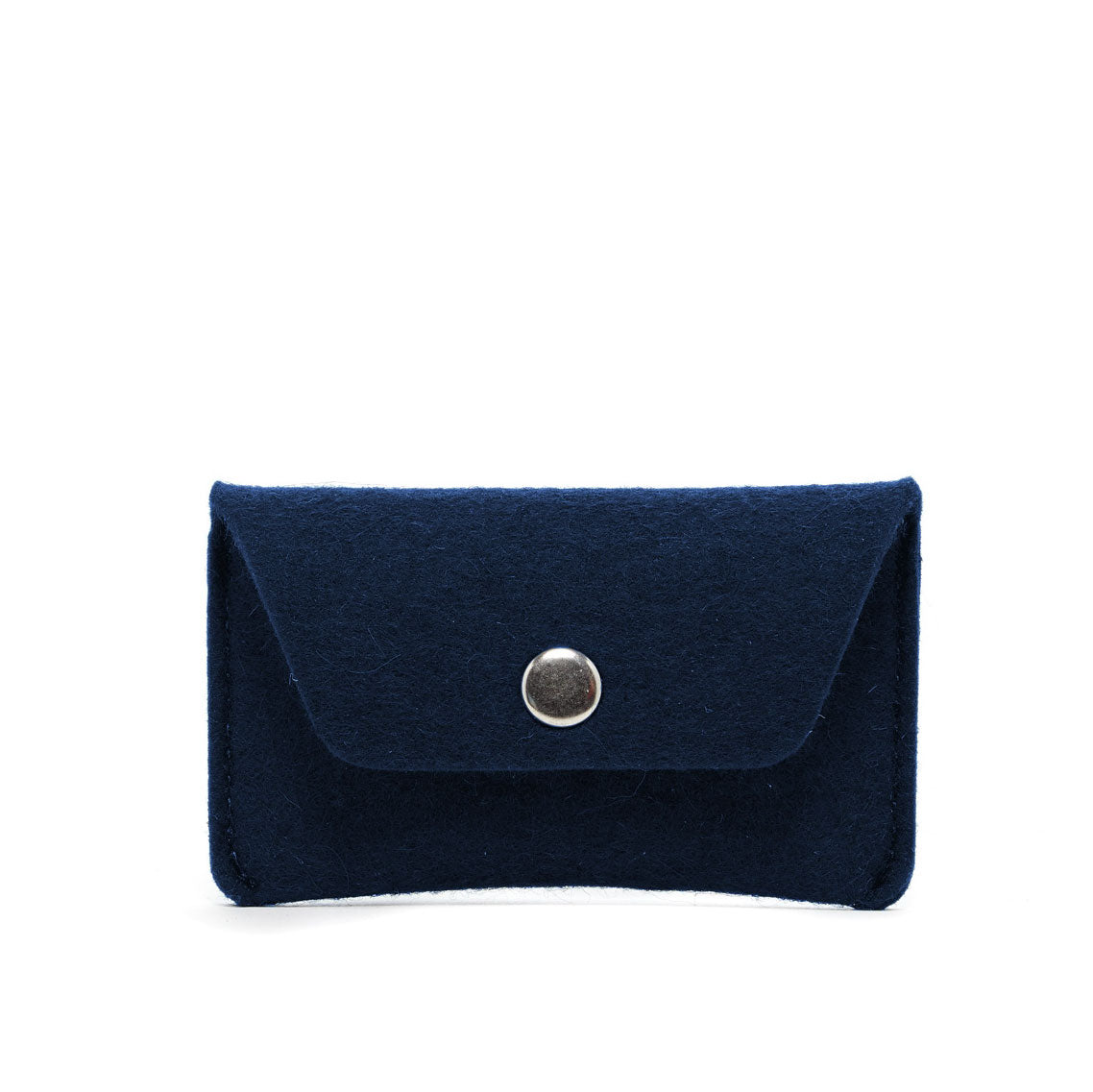 Mini Card Wallet Case Blue Felt & Black Leather