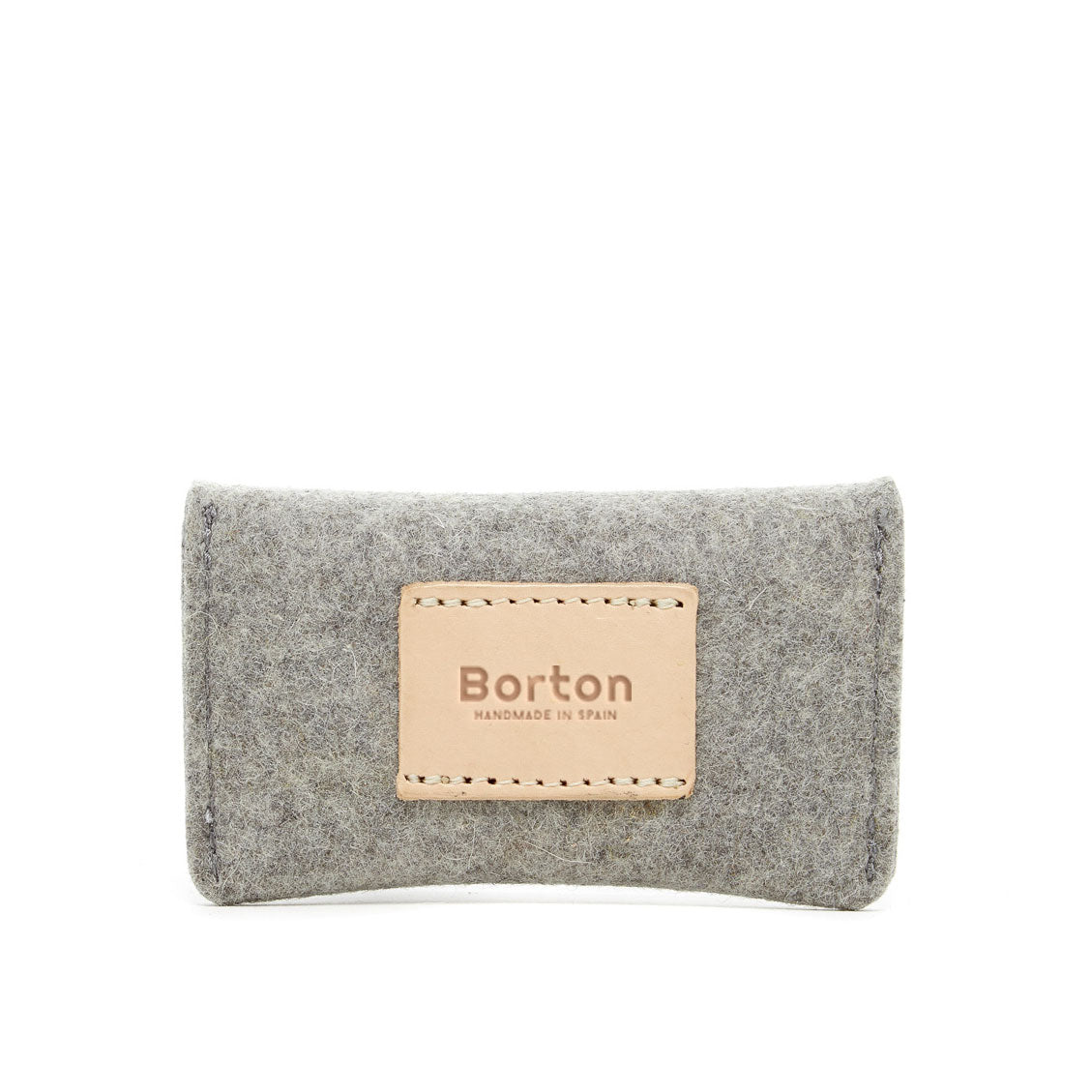 Mini Card Wallet Case Gray Felt & Natural Leather