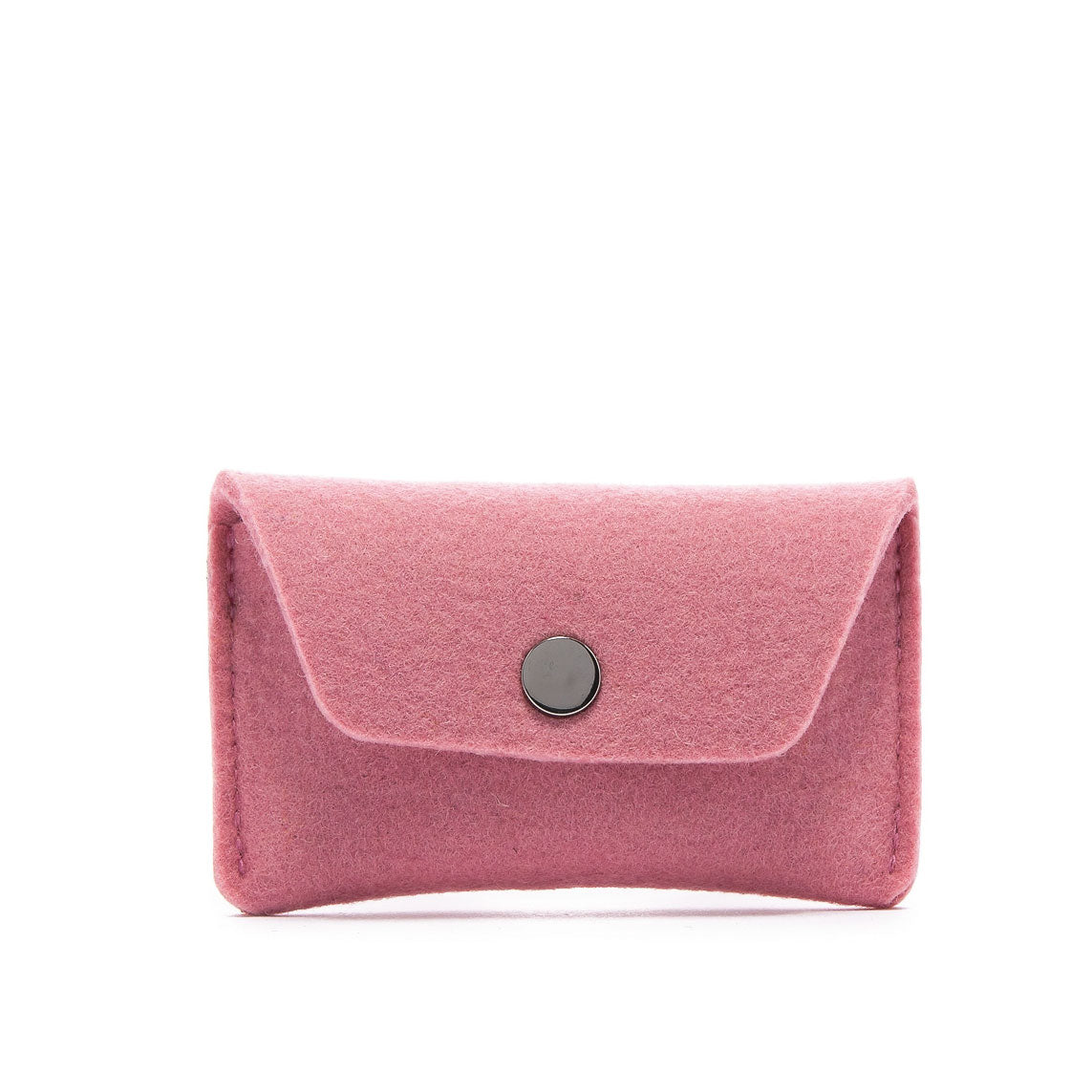 Mini Card Wallet Case Pink Felt & Tan Leather