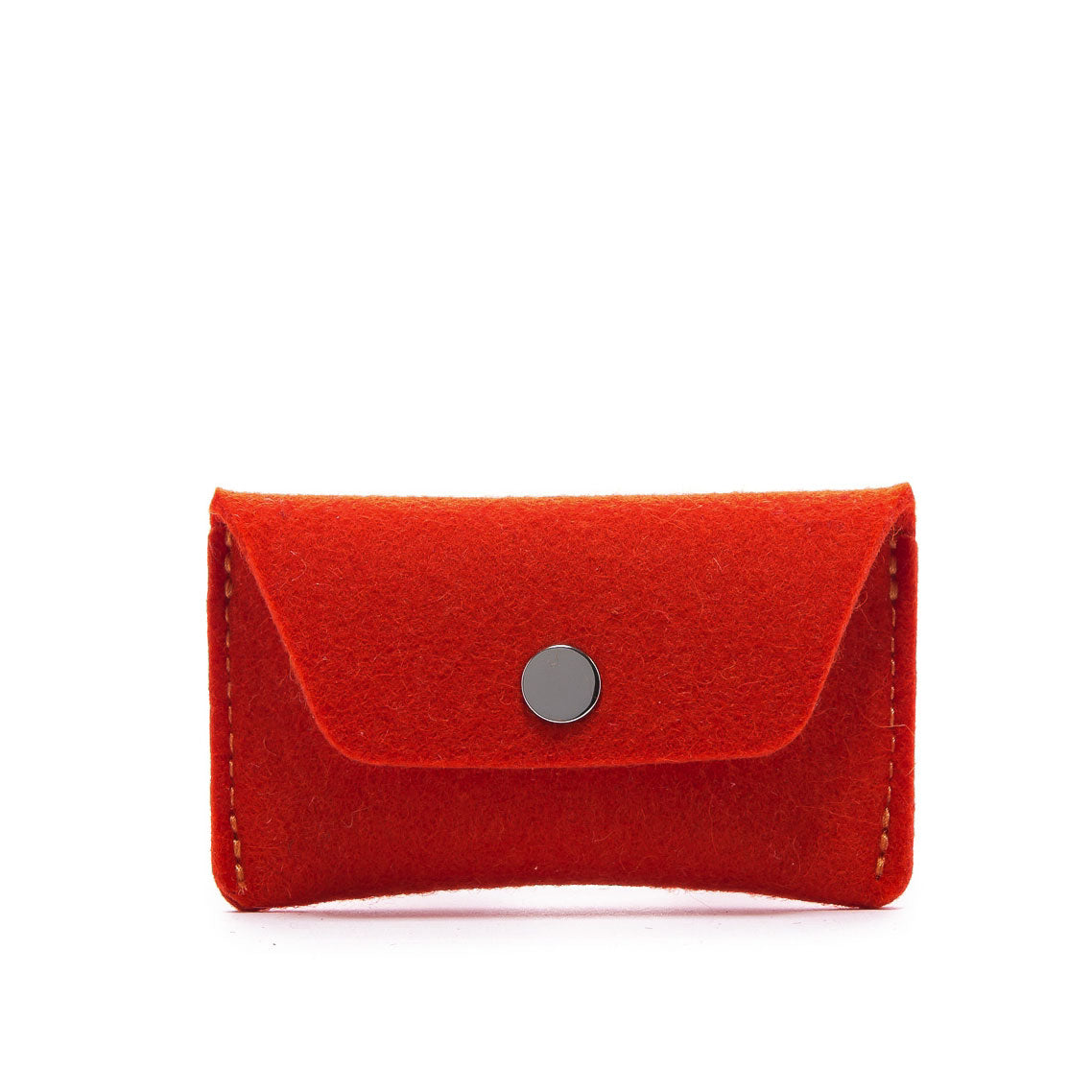 Mini Card Wallet Case Red Felt & Tan Leather