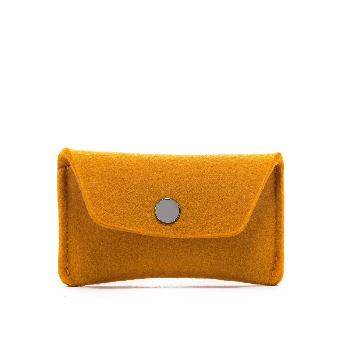 Mini Card Wallet Case Yellow Felt & Tan Leather