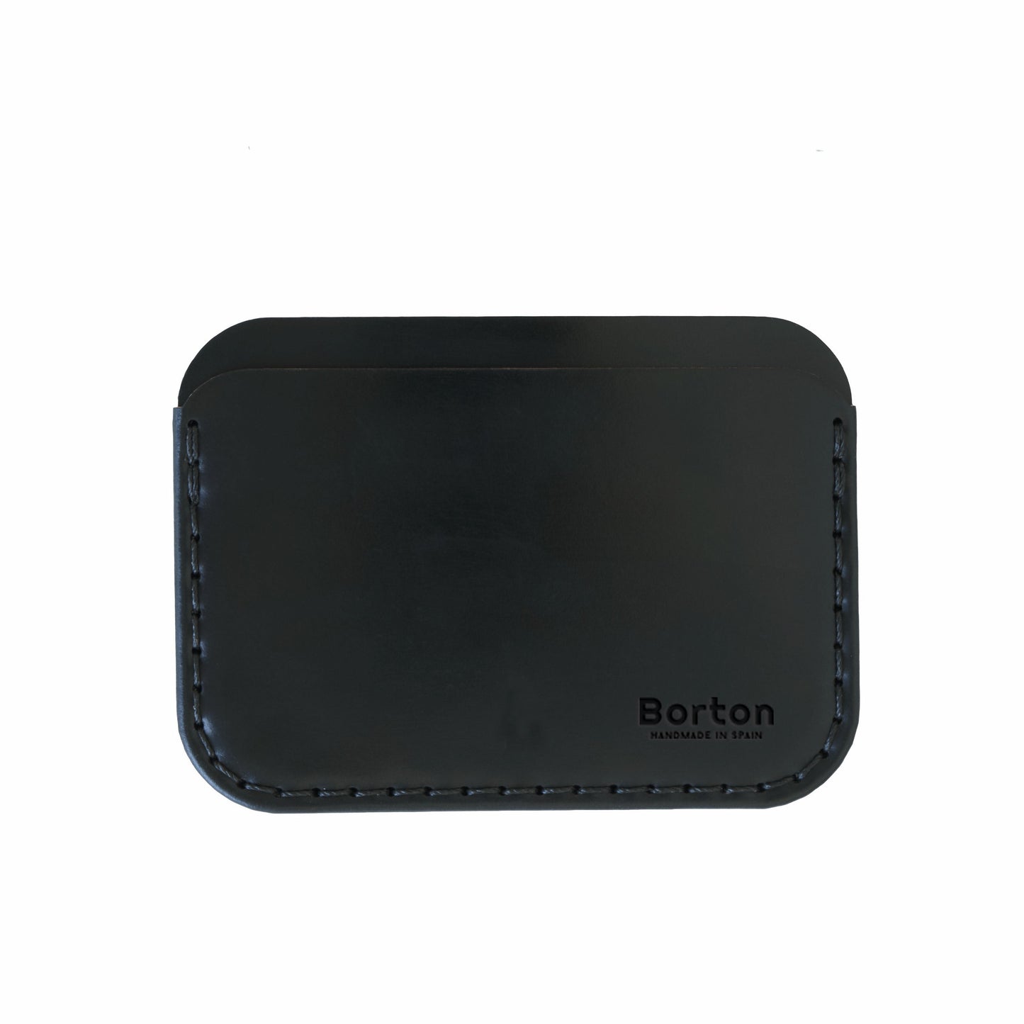 Round Card Wallet Black Leather