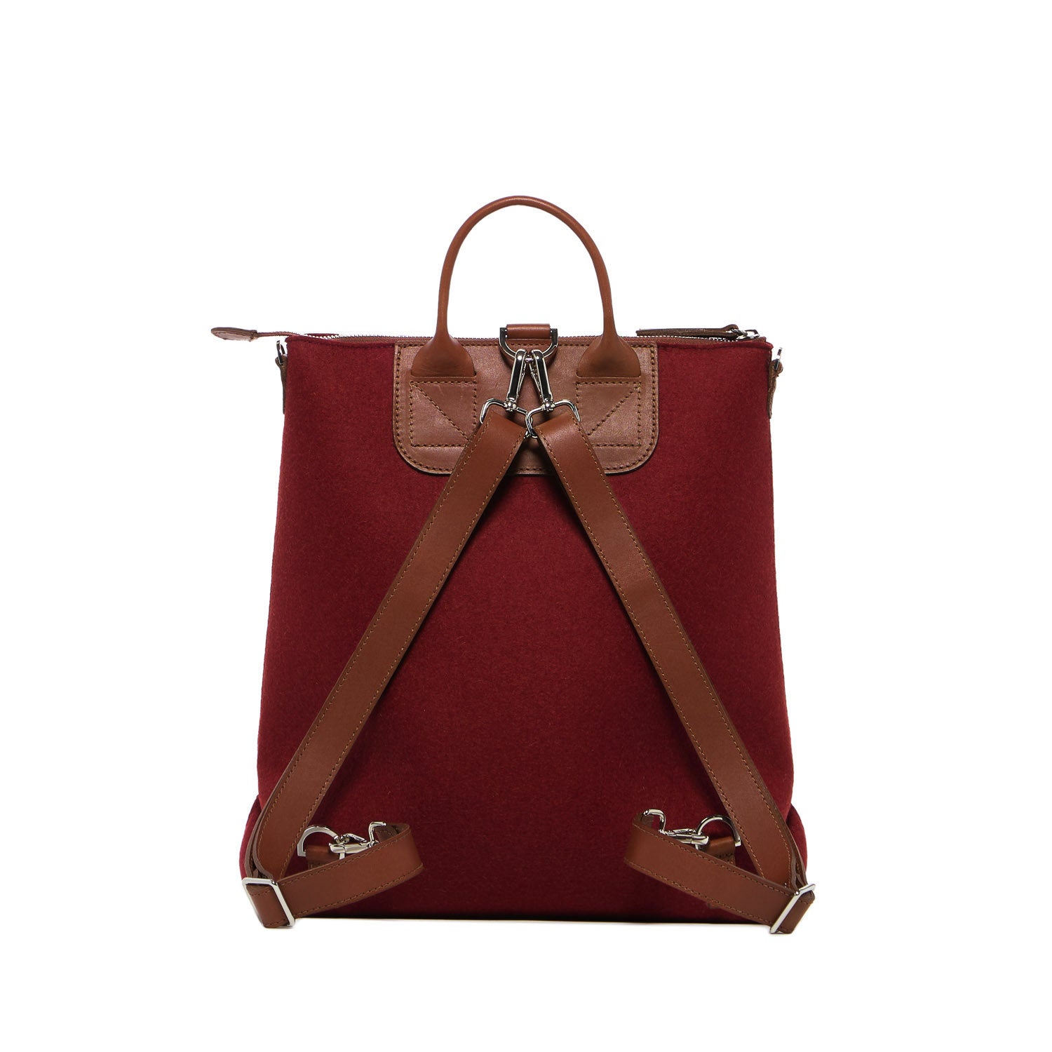 backpack felt leather Alexis Backpack Burgundy Felt & Tan Leather