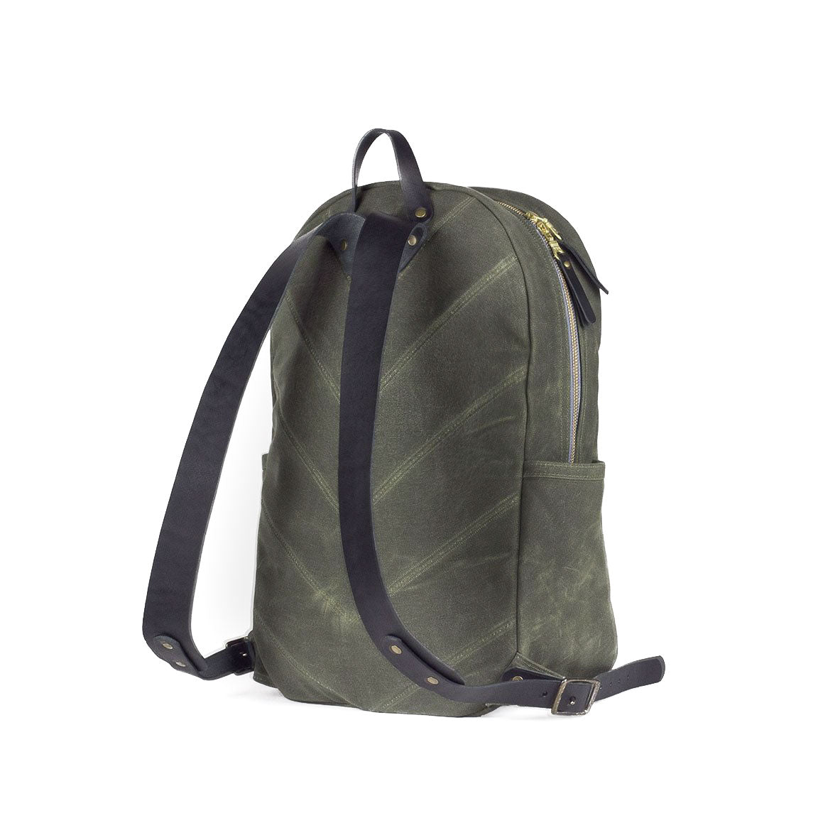Tonino Backpack Green Waxed Canvas & Black Leather