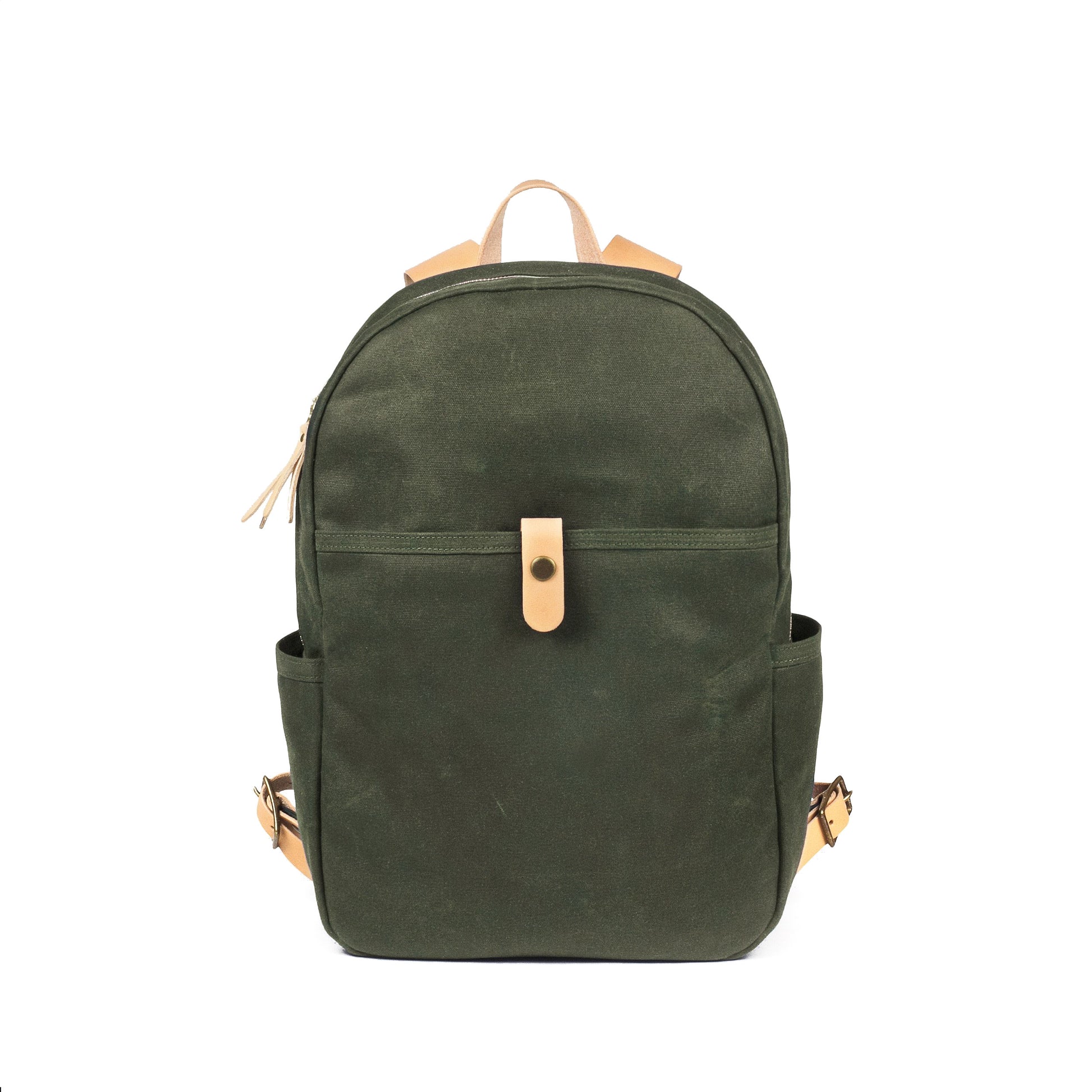 Tonino Backpack Green Waxed Canvas & Natural Leather