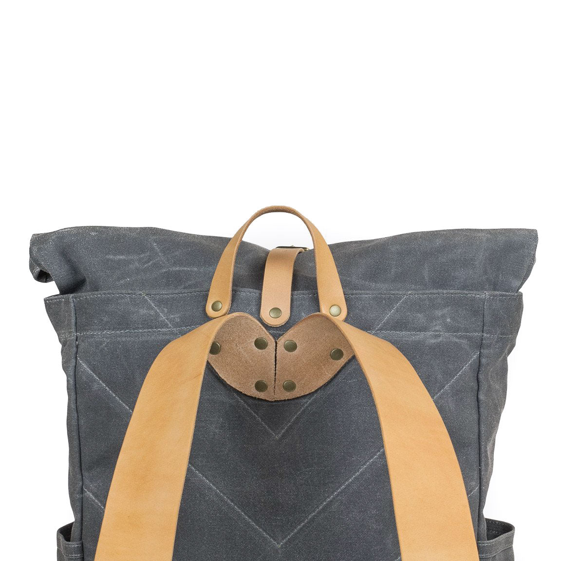 Roll Top Backpack Grey Waxed Canvas & Natural Leather