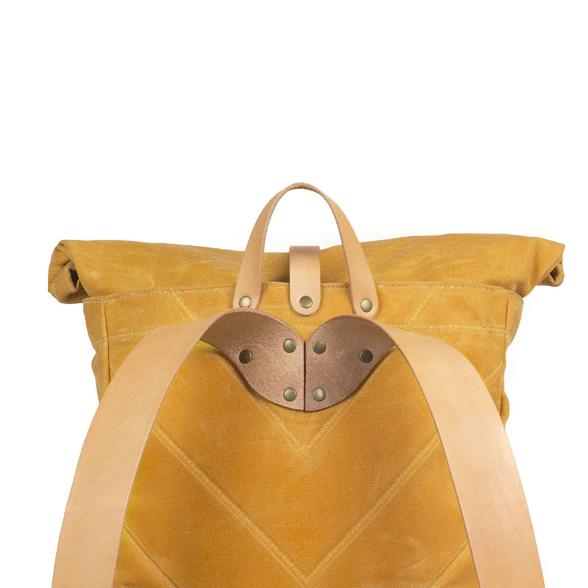 Roll Top Backpack Yellow Waxed Canvas & Natural Leather
