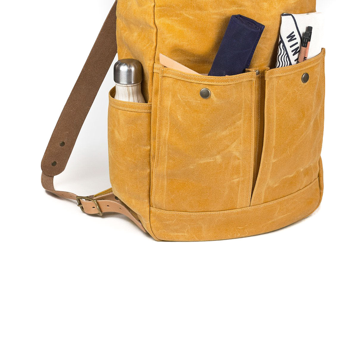 Roll Top Backpack Yellow Waxed Canvas & Natural Leather