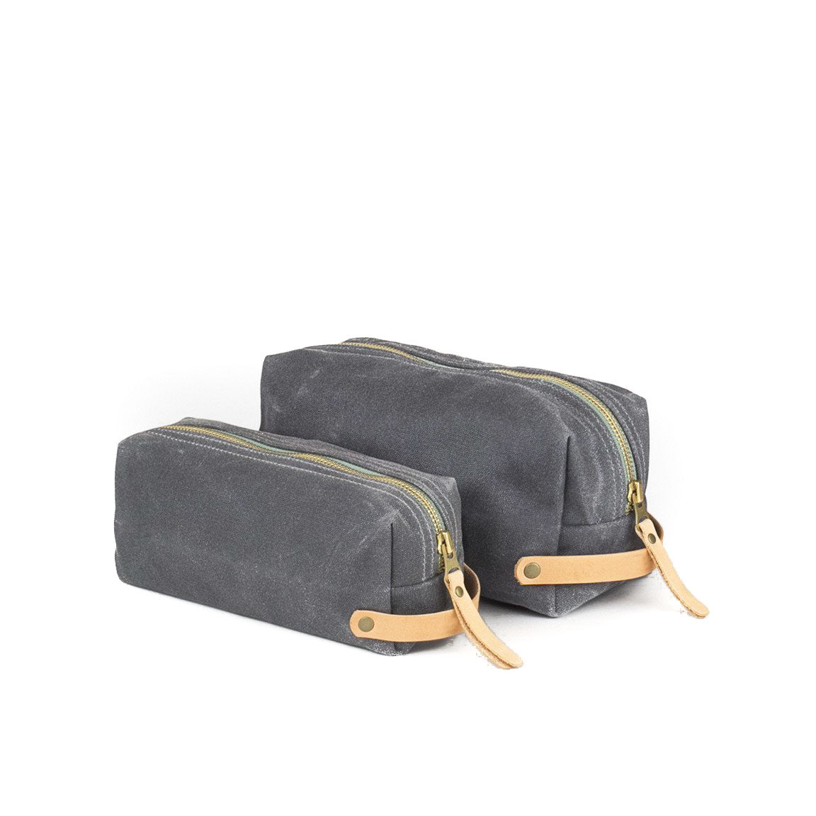 Dopp Kit Grey Waxed Canvas  & Natural Leather