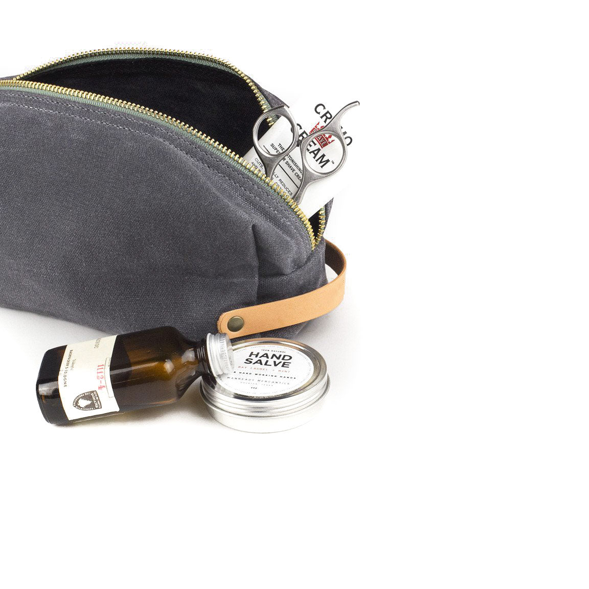 Dopp Kit Grey Waxed Canvas  & Natural Leather