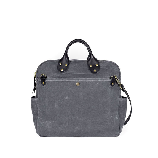 Everyday Bag Grey Waxed Canvas & Black Leather