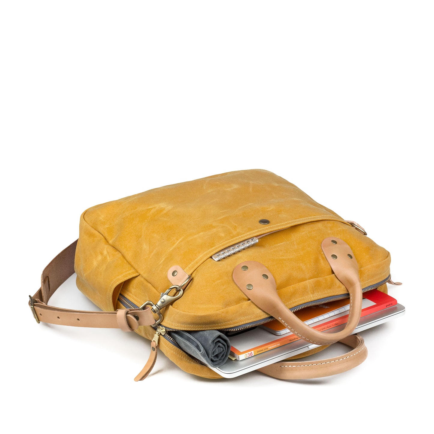 Everyday Bag Yellow Waxed Canvas & Natural Leather