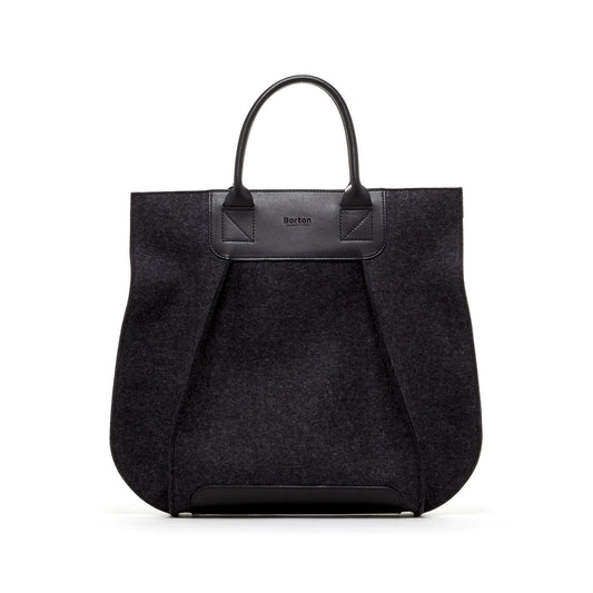 Belis Tote Handbag Black Felt & Black Leather