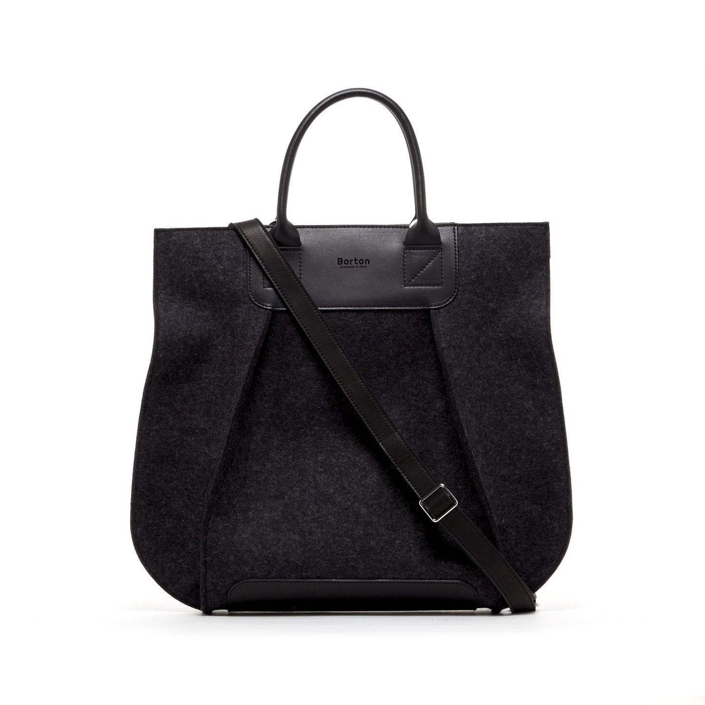 Belis Tote Handbag Black Felt & Black Leather