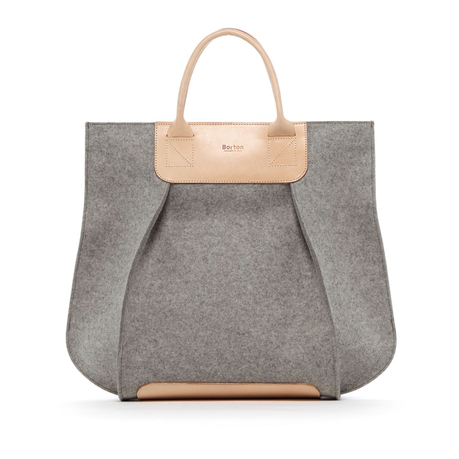 Belis Tote Handbag Grey Felt & Natural Leather