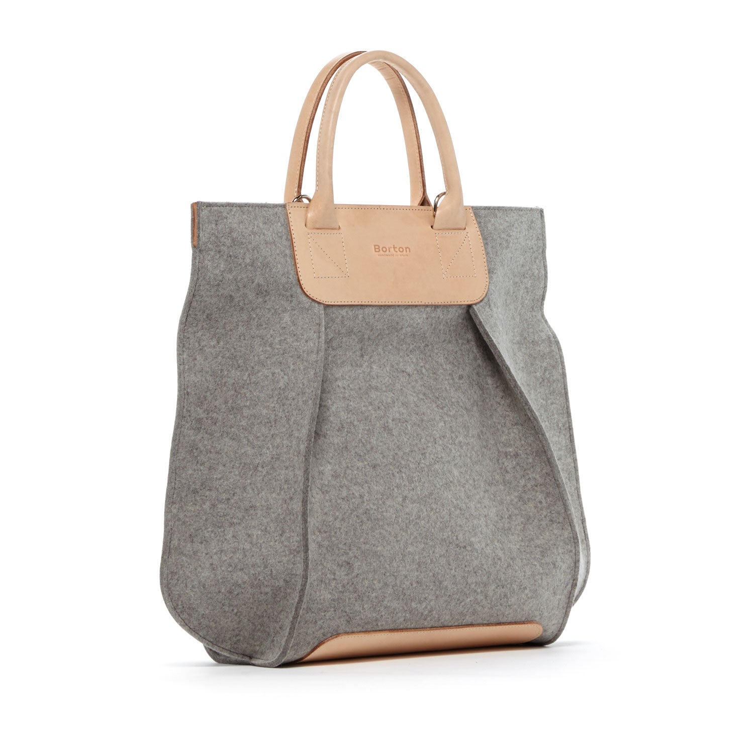 Belis Tote Handbag Grey Felt & Natural Leather