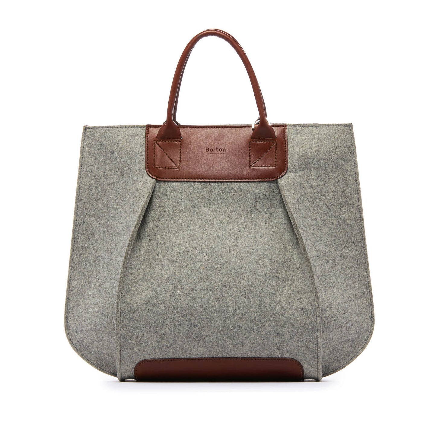 Belis Tote Handbag Grey Felt & Tan Leather