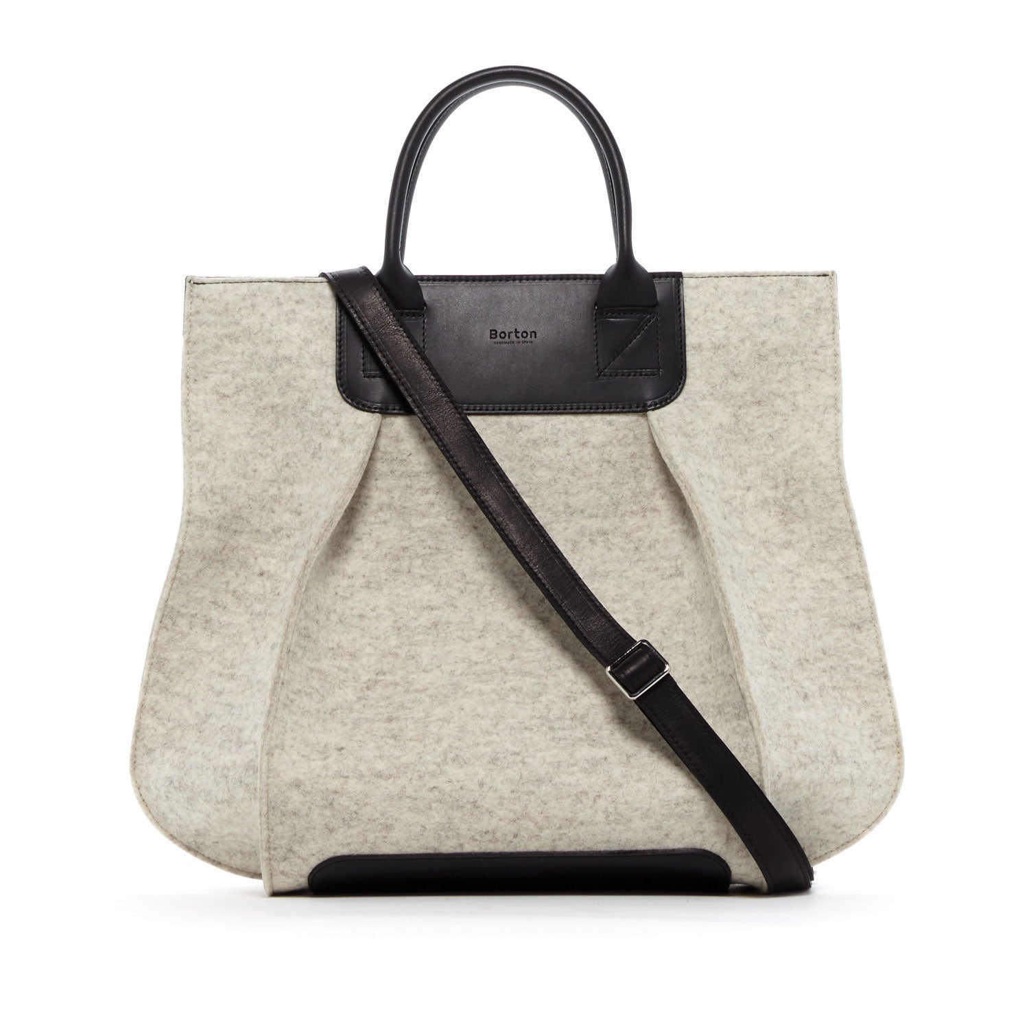 Belis Tote Handbag White Felt & Black Leather