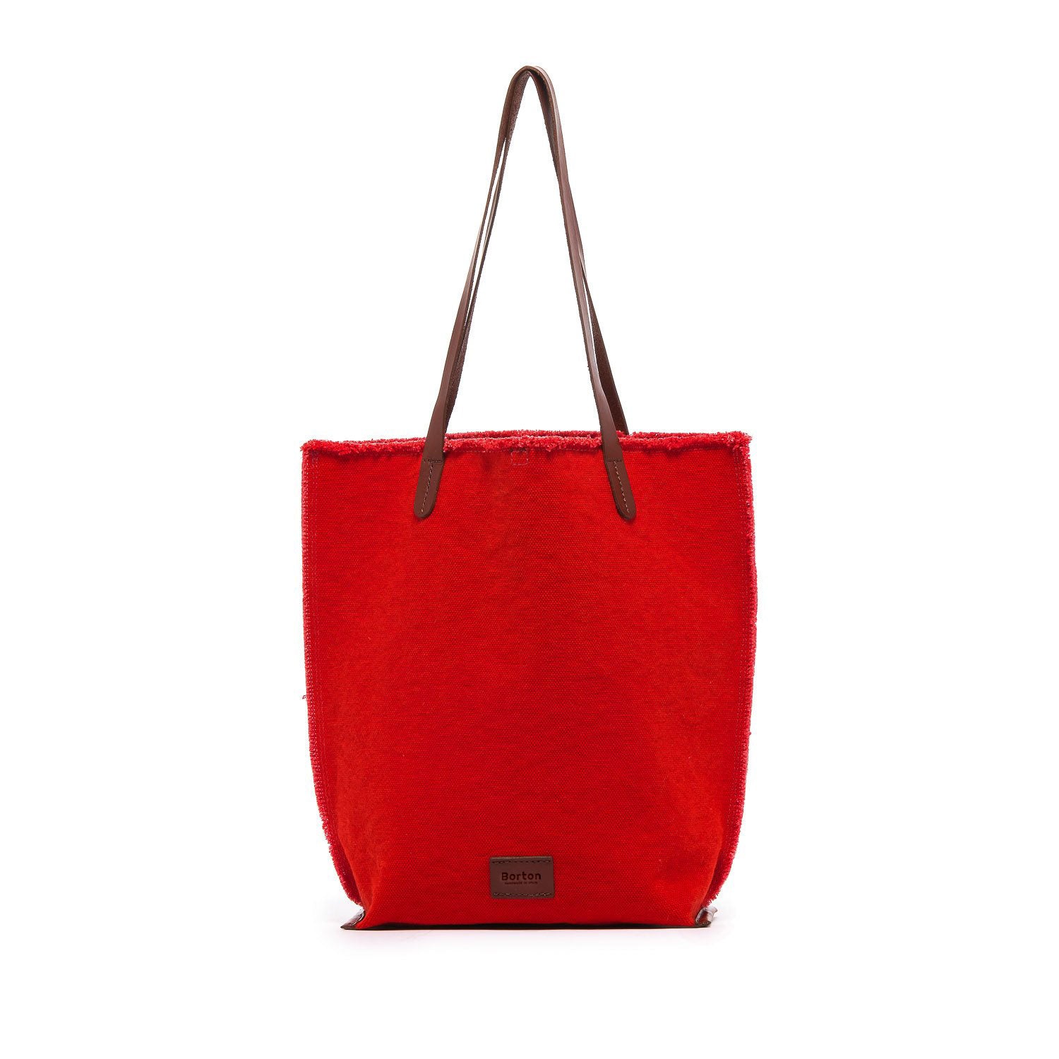 Mery Tote Bag Red Canvas & Tan Leather