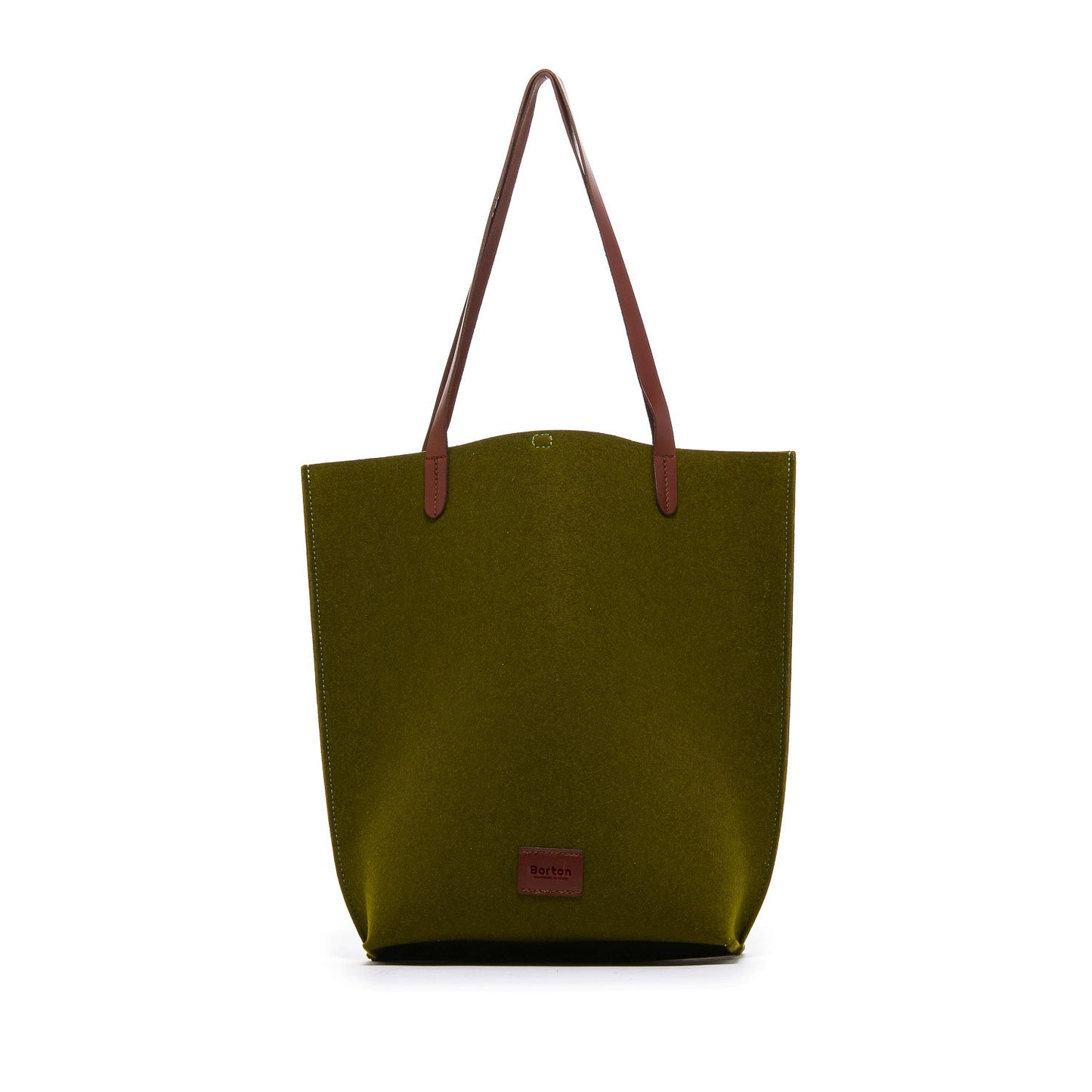 Mery Tote Bag Green Felt & Tan Leather