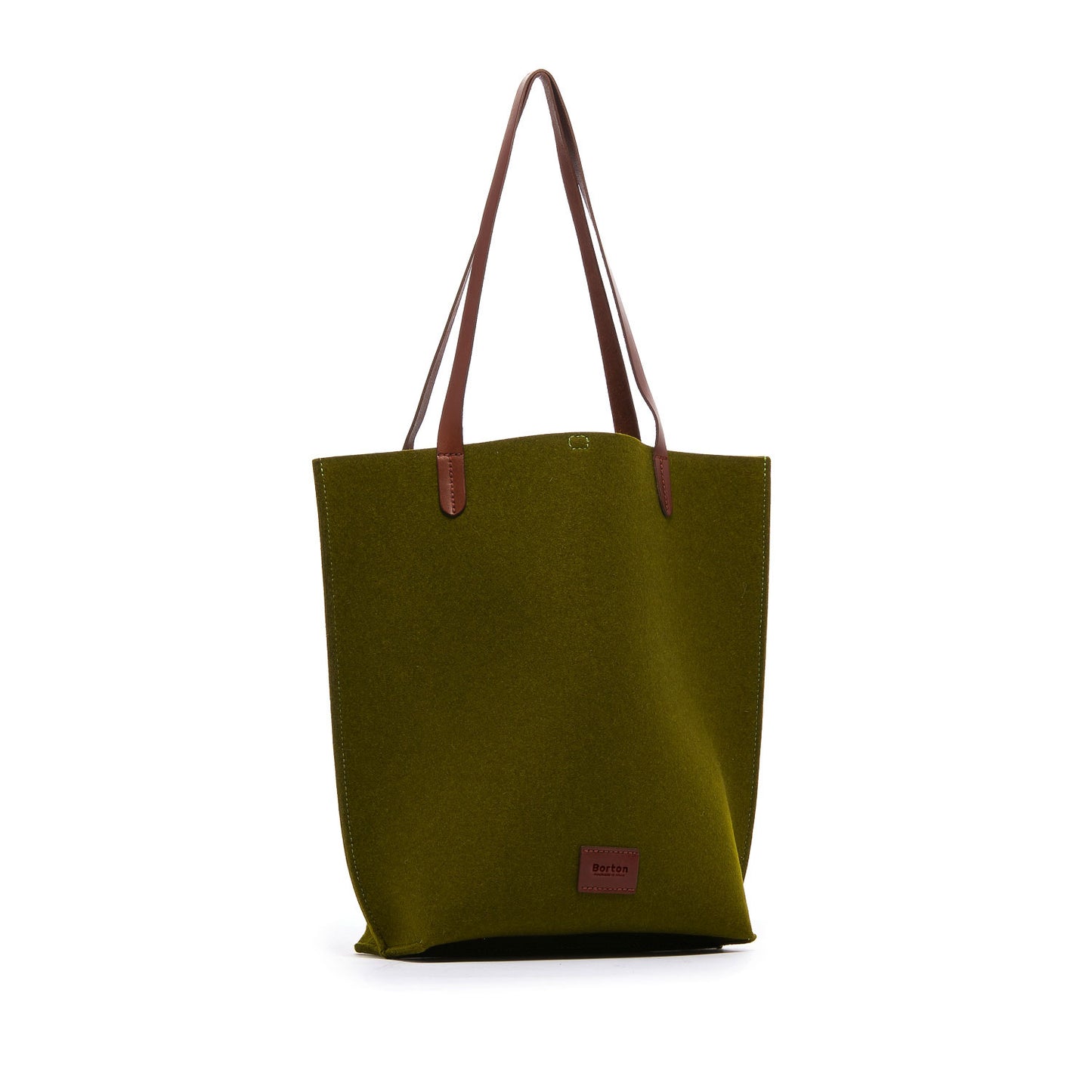 Mery Tote Bag Green Felt & Tan Leather