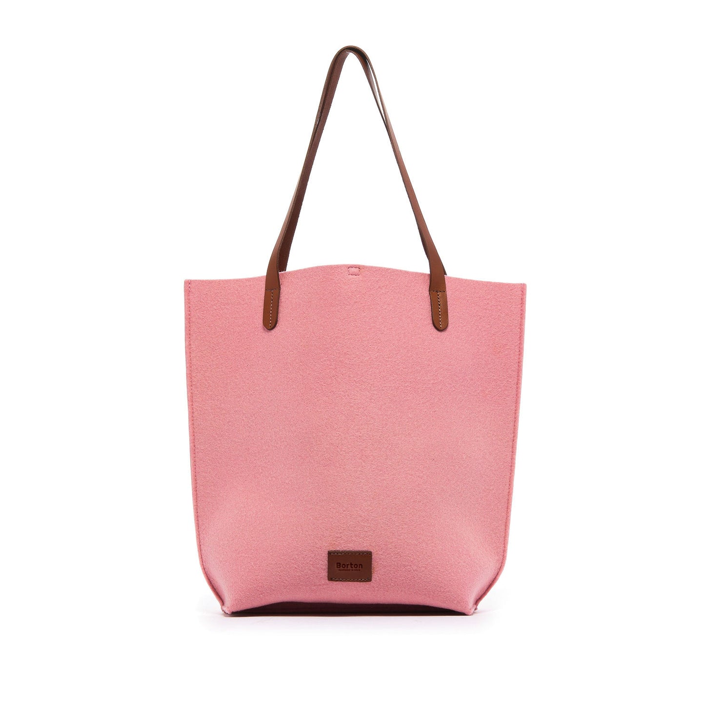Mery Tote Bag Pink Felt & Tan Leather