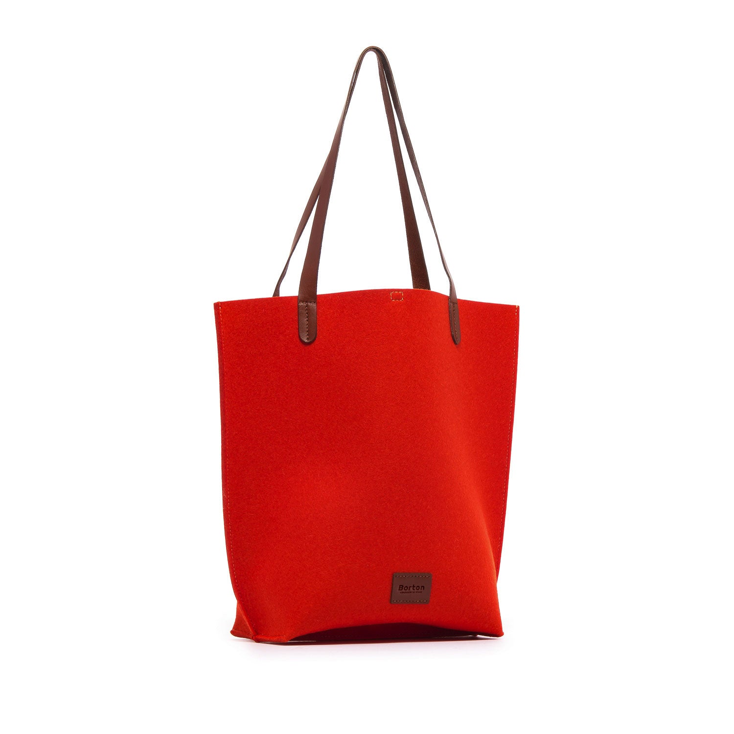 Mery Tote Bag Red Felt & Tan Leather