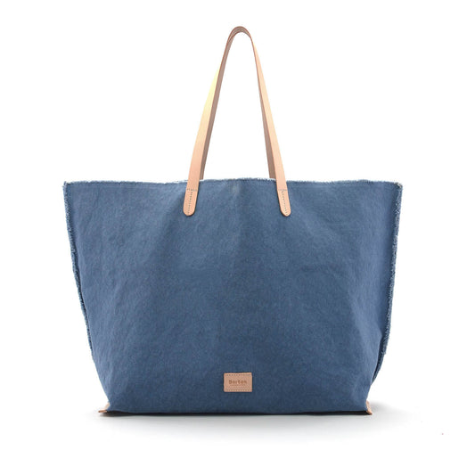 Mery Maxi Tote Blue Canvas & Natural Leather