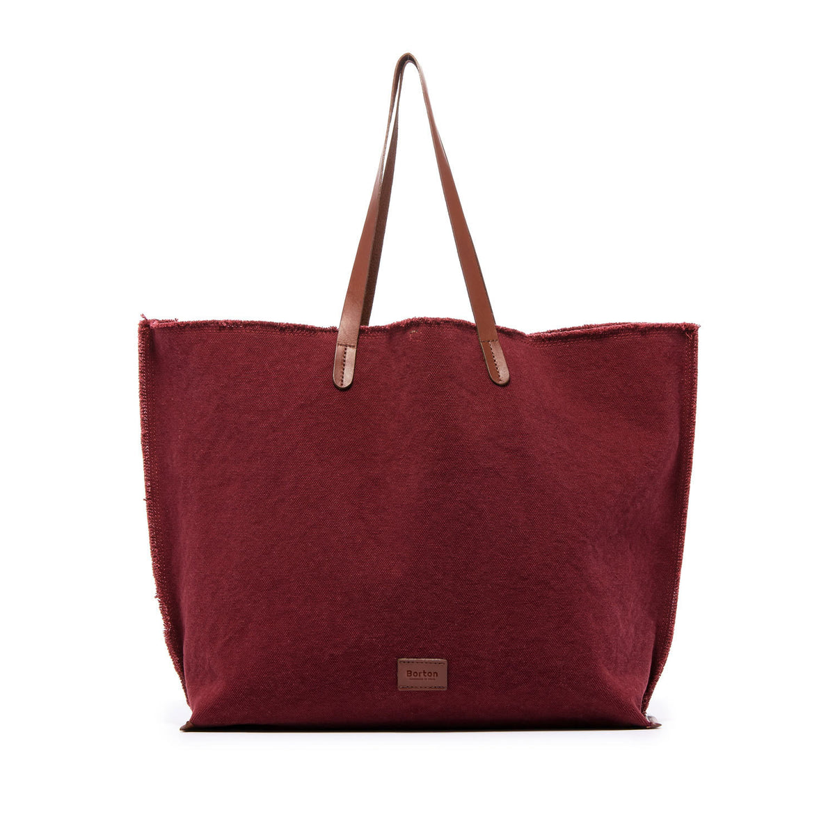 Mery Maxi Tote Burgundy Canvas & Tan Leather