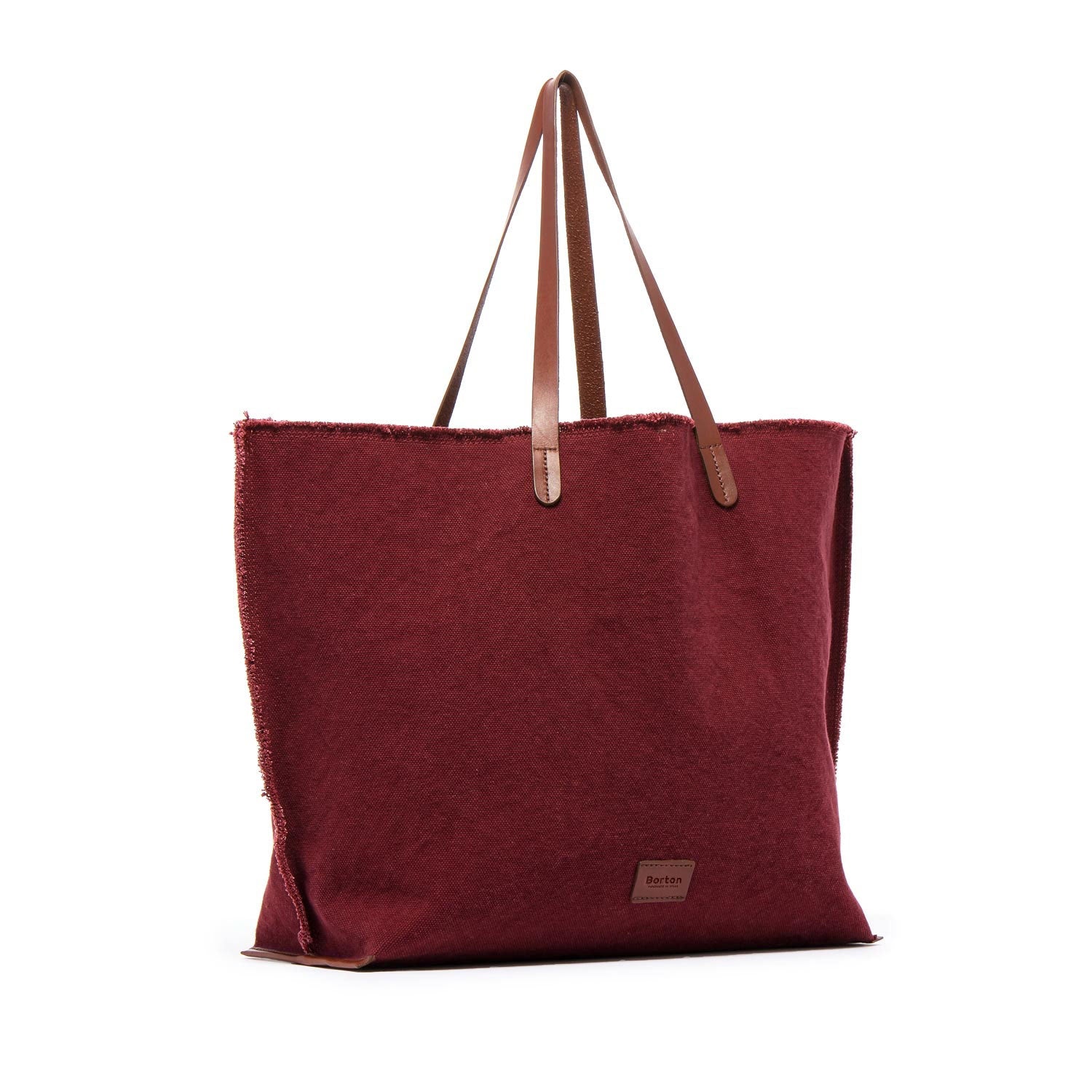 Mery Maxi Tote Burgundy Canvas & Tan Leather
