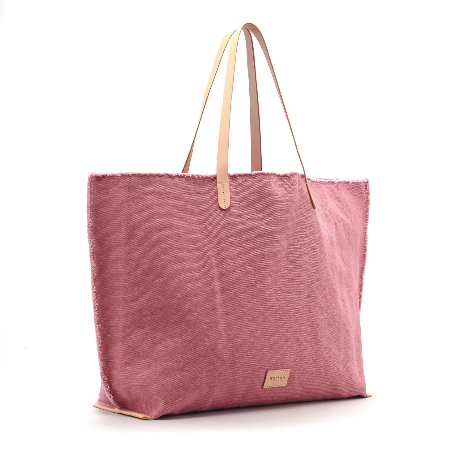 Mery Maxi Tote Pink Canvas & Natural  Leather