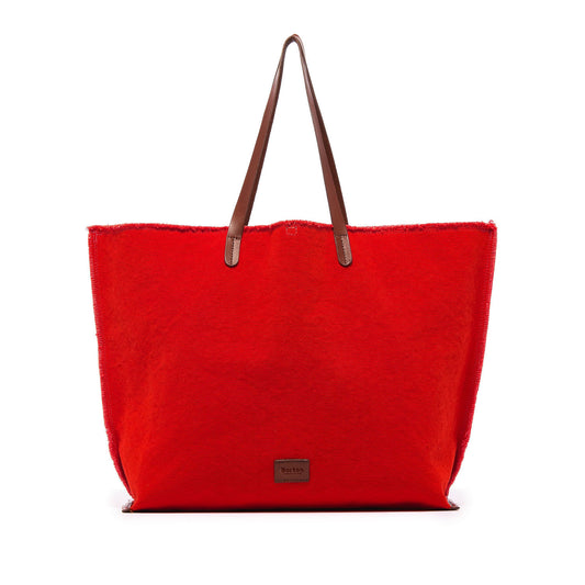 Mery Maxi Tote Red Canvas & Tan Leather