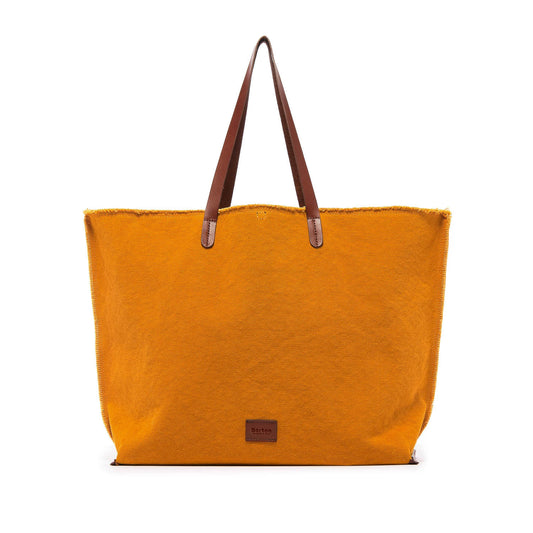 Mery Maxi Tote Yellow Canvas & Tan Leather