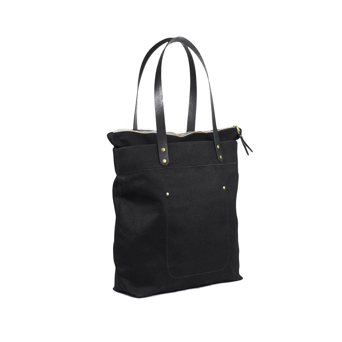 Zipper Tote Black Waxed Canvas & Black Leather