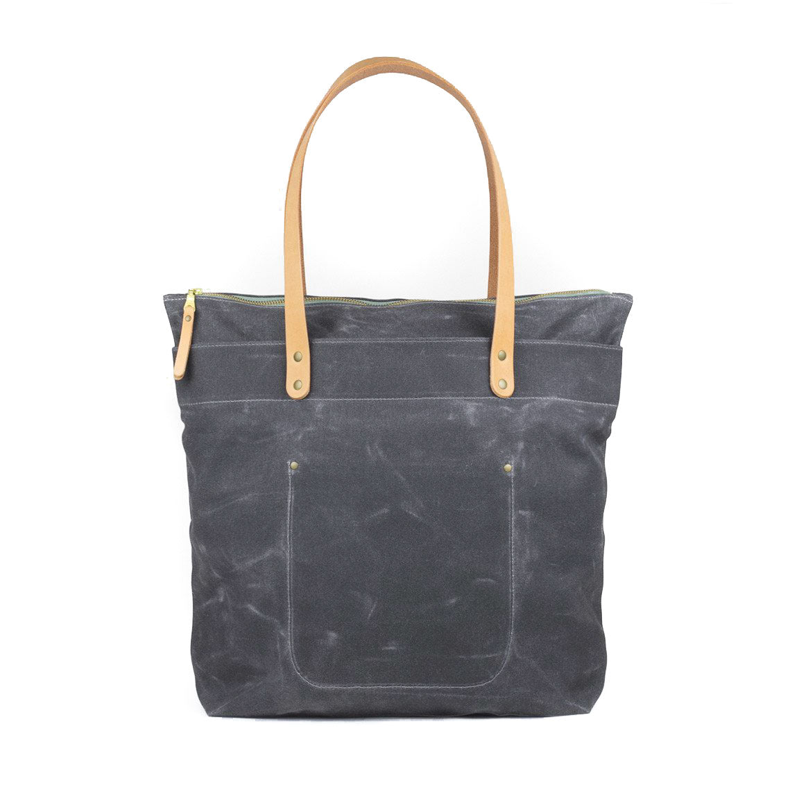 Zipper Tote Grey Waxed Canvas & Natural Leather