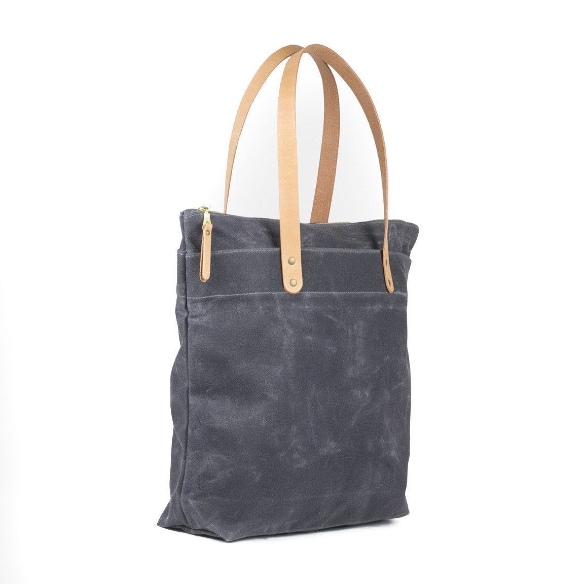 Zipper Tote Grey Waxed Canvas & Natural Leather