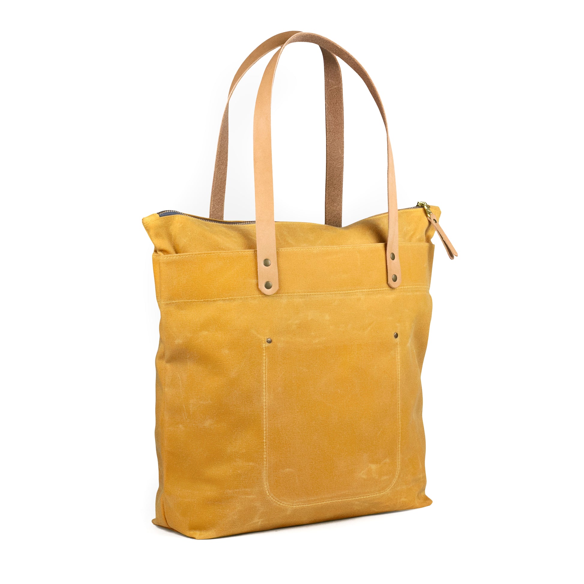 Zipper Tote Yellow Waxed Canvas & Natural Leather
