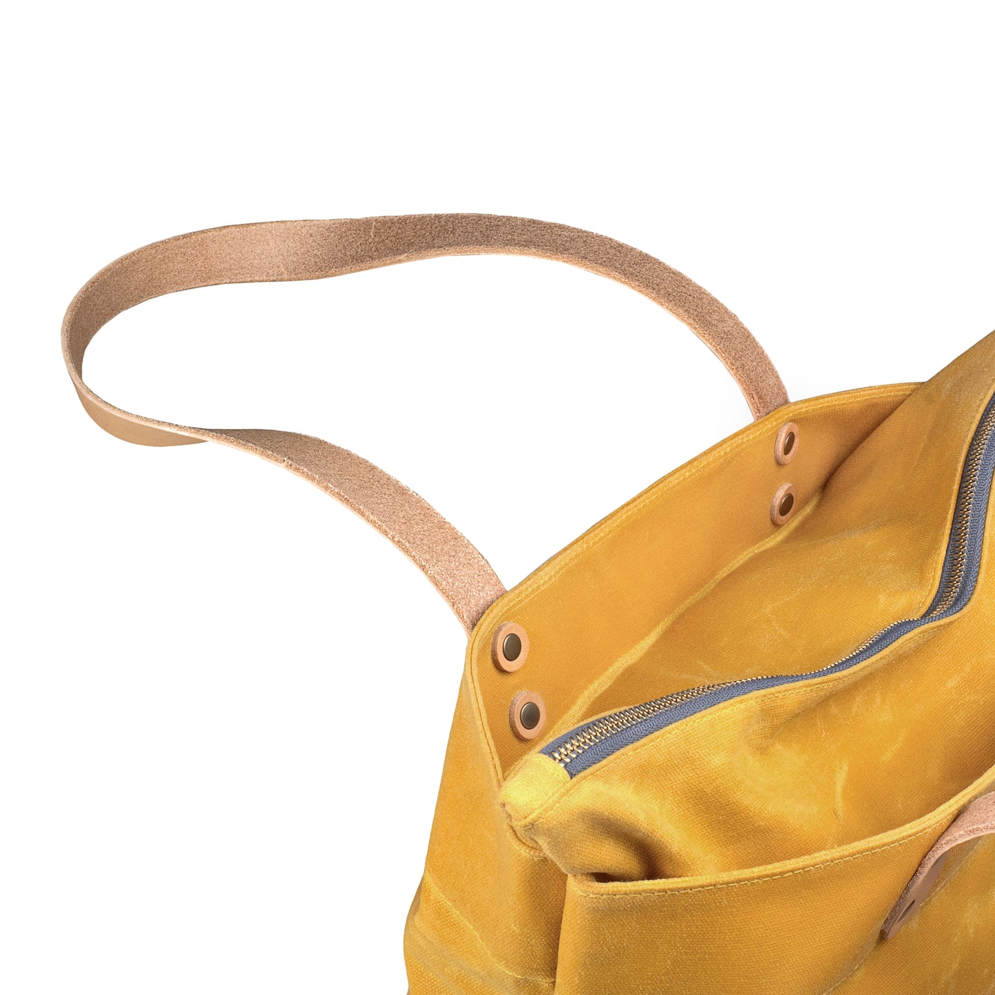 Zipper Tote Yellow Waxed Canvas & Natural Leather