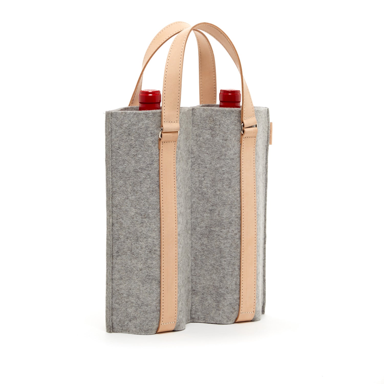 Duo Wine Carrier Gray Felt / Natural Leather