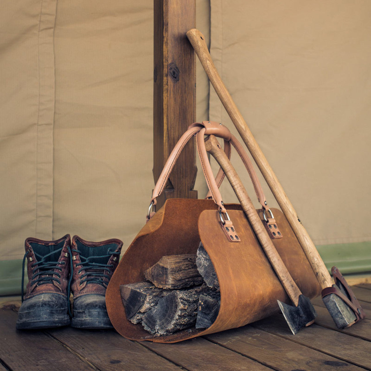 Log Carrier Tan Leather