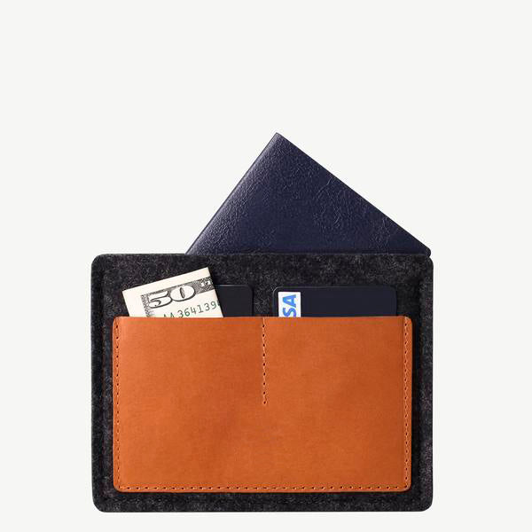 Passport Wallet Black Felt / Tan Leather