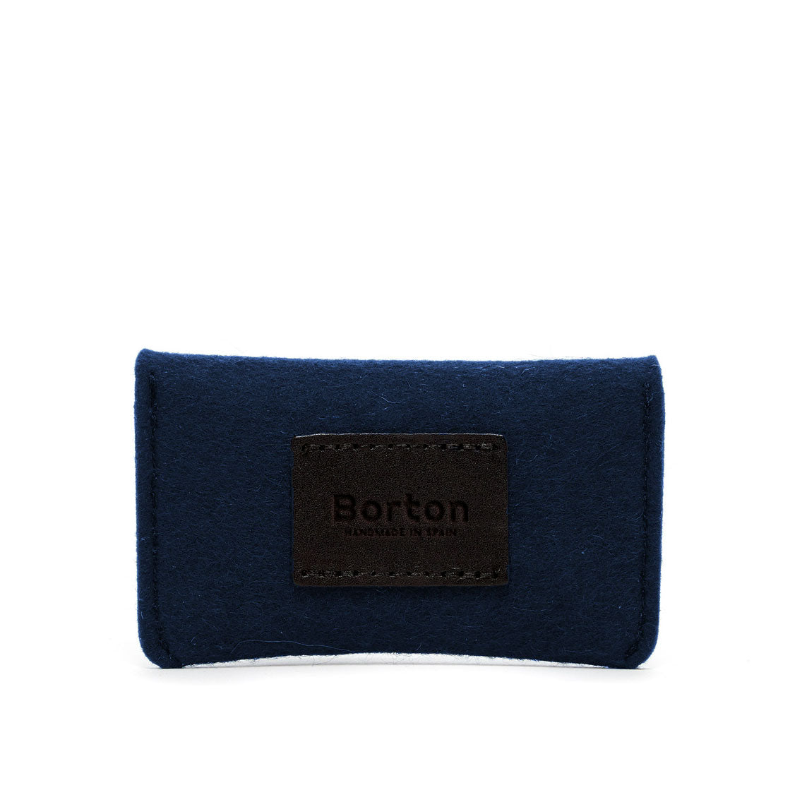 Mini Card Wallet Case Blue Felt & Black Leather