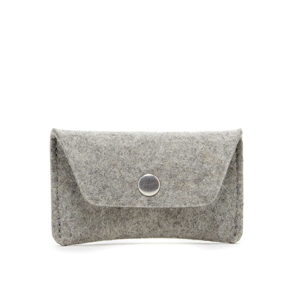 Mini Card Wallet Case Gray Felt & Natural Leather