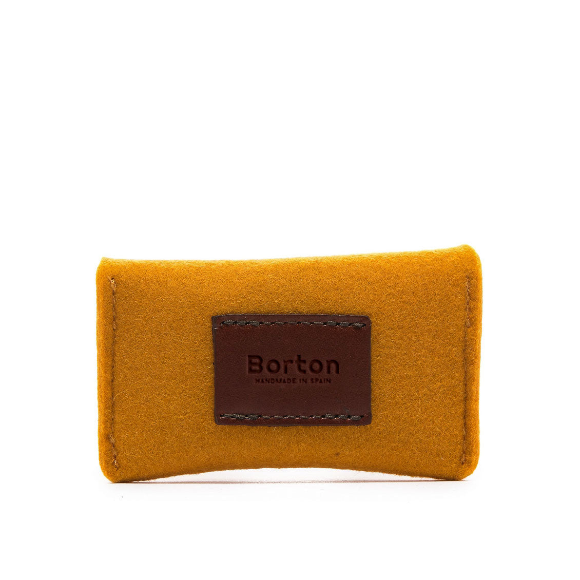 Mini Card Wallet Case Yellow Felt & Tan Leather