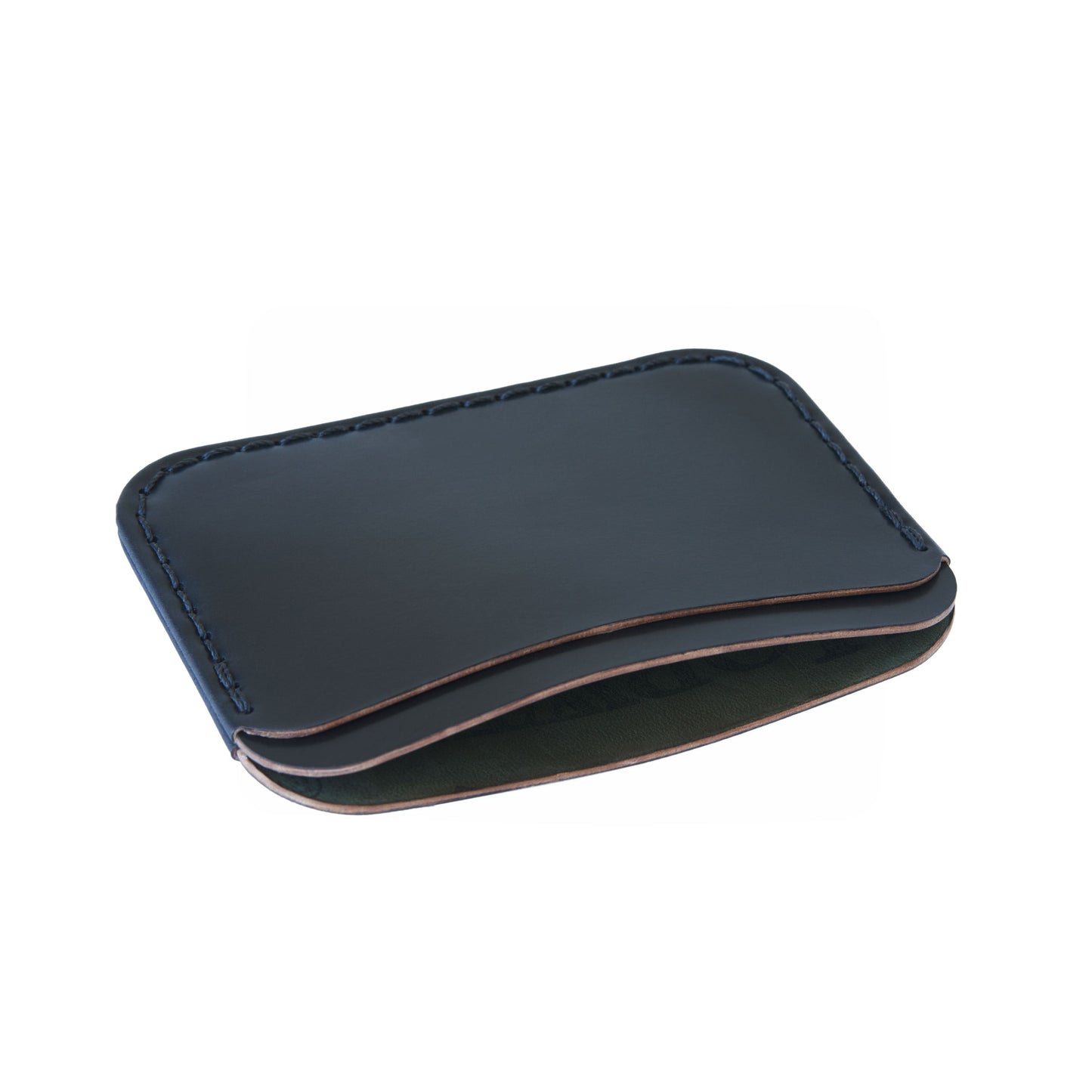Round Card Wallet Black Leather