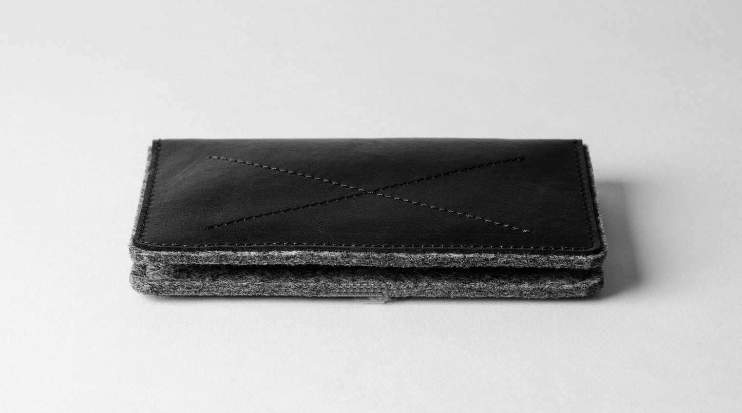 iPhone Case Fold & Wallet Gray Felt / Black Leather